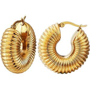 24K Gold Plated Hoop Earrings | Chunky Vintage Hoops | Elegant Jewelry Gift